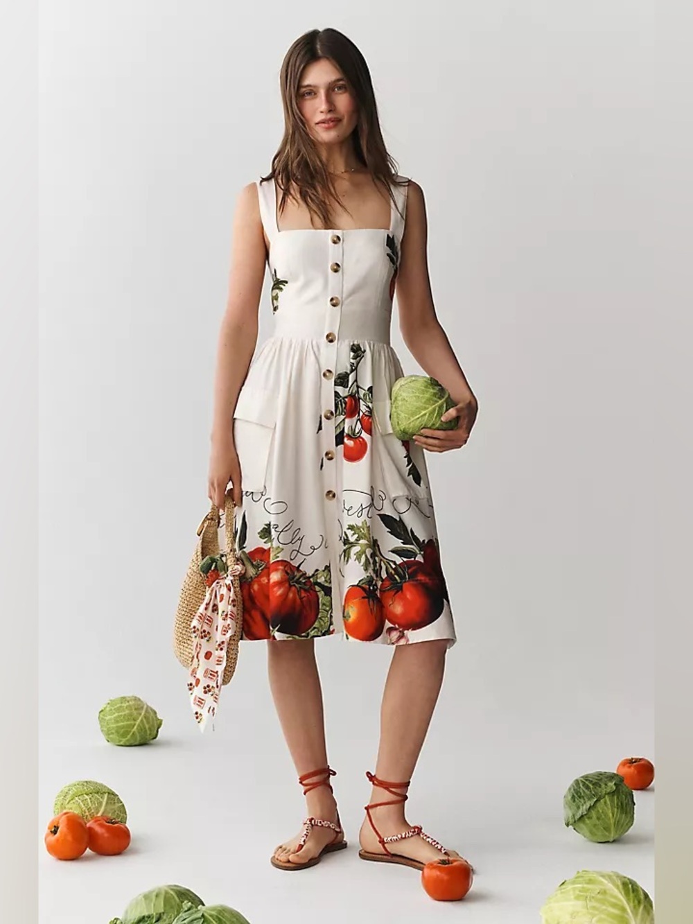 NWOT Anthropologie Button-Front Tomato Midi Dress Size M